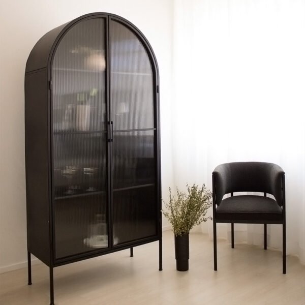 STUDIO DELTA ARCHED GLASS DISPLAY CABINET IN BLACK