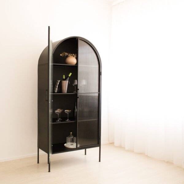 STUDIO DELTA ARCHED GLASS DISPLAY CABINET IN BLACK