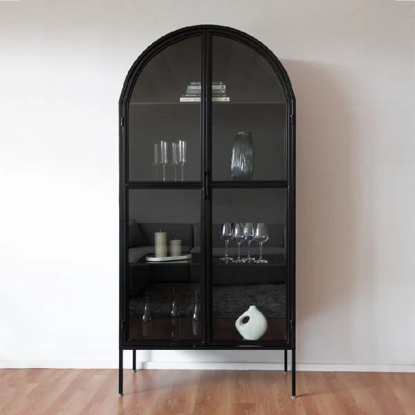STUDIO DELTA ARCHED GLASS DISPLAY CABINET IN BLACK
