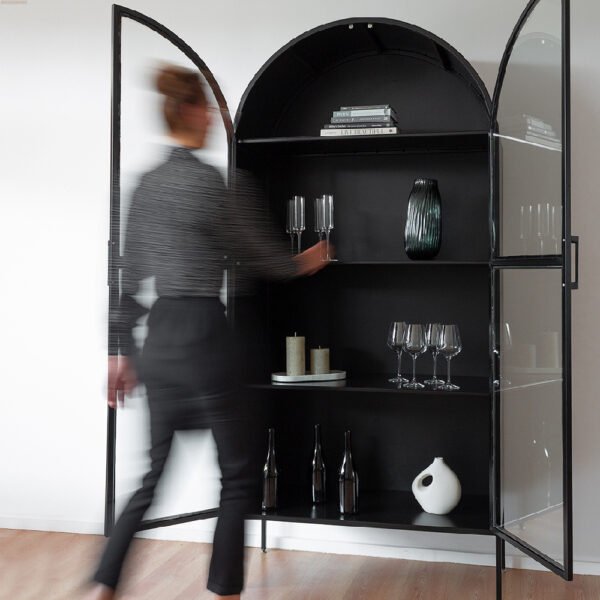 STUDIO DELTA ARCHED GLASS DISPLAY CABINET IN BLACK