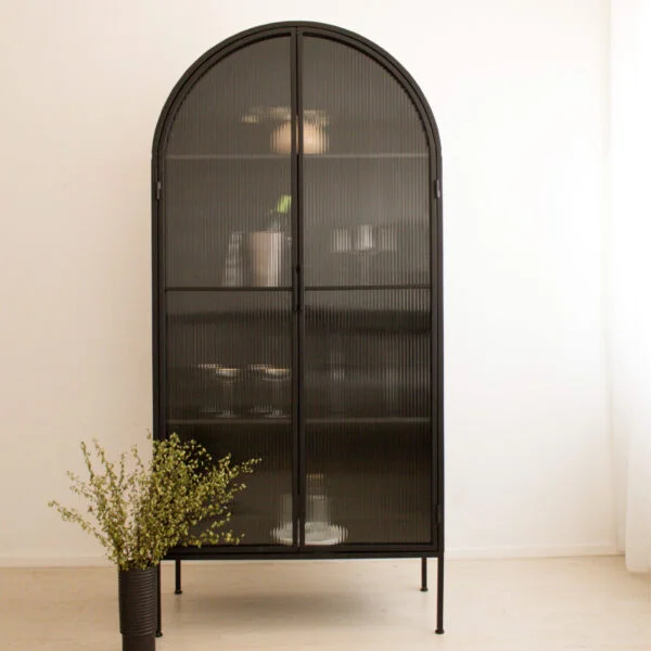 STUDIO DELTA ARCHED GLASS DISPLAY CABINET IN BLACK