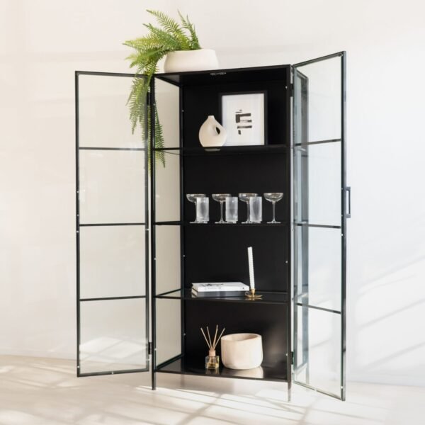 STUDIO DELTA CLEAR GLASS DISPLAY CABINET IN BLACK