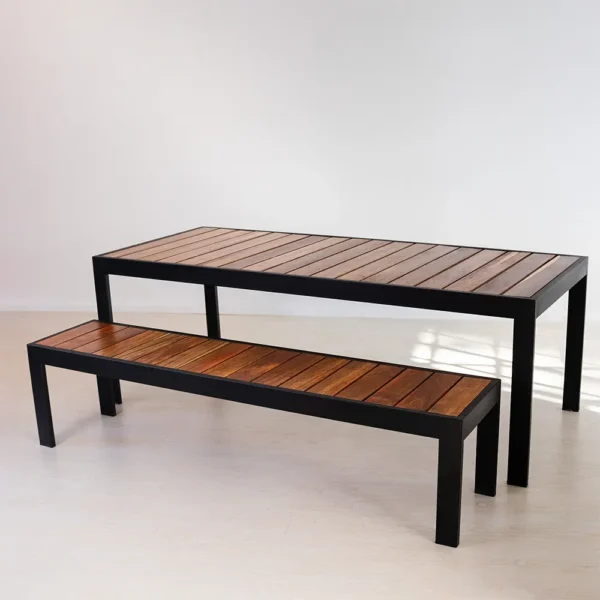 STUDIO DELTA INDUSTRIAL PATIO TABLE AND 2 BENCHES