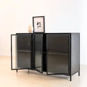 STUDIO DELTA INDUSTRIAL STEEL SIDEBOARD- THREE DOOR IN BLACK