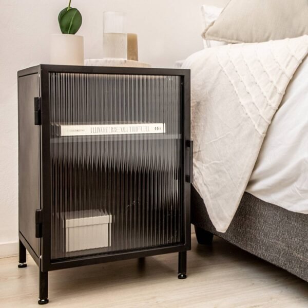 STUDIO-DELTA_Single-Door-Reeded-Bedside-Cabinets in black