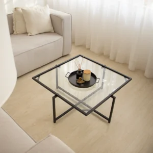 STUDIO DELTA - SQUARE MINIMALIST STEEL AND GLASS COFFEE TABLE