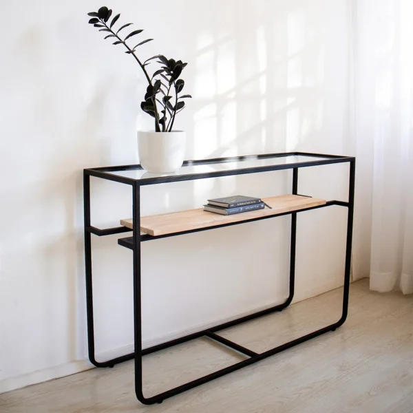 STUDIO DELTA - CURVED STEEL AND WOOD CONSOLE