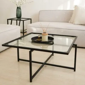 STUDIO DELTA - SQUARE MINIMALIST STEEL AND GLASS COFFEE TABLE