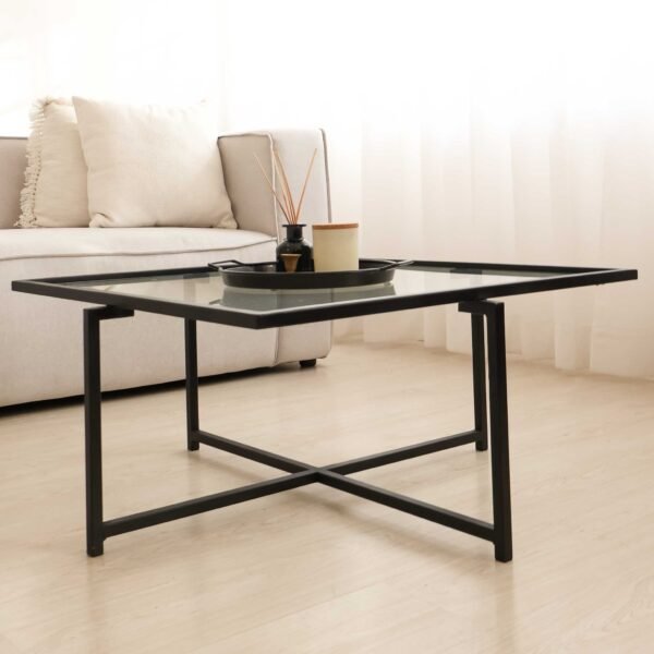 STUDIO DELTA - SQUARE MINIMALIST STEEL AND GLASS COFFEE TABLE