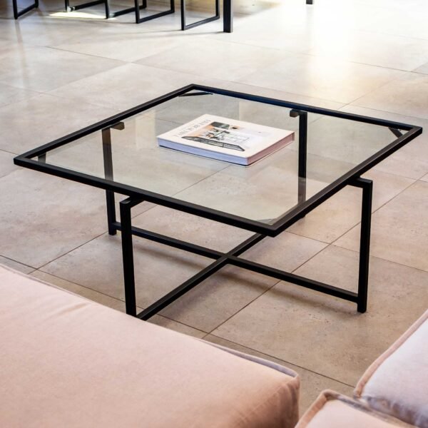 STUDIO DELTA - SQUARE MINIMALIST STEEL AND GLASS COFFEE TABLE