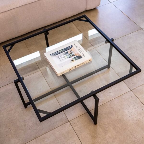 STUDIO DELTA - SQUARE MINIMALIST STEEL AND GLASS COFFEE TABLE