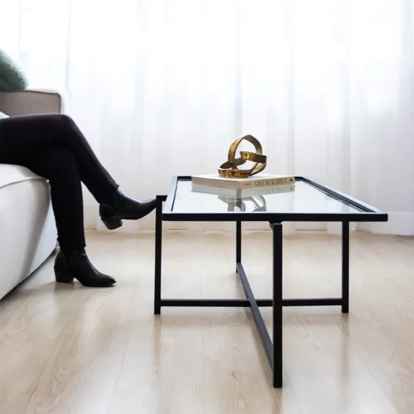 STUDIO DELTA - RECTANGULAR GLASS AND STEEL COFFEE TABLE