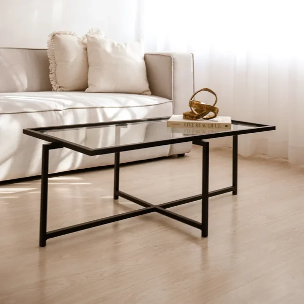 STUDIO DELTA - RECTANGULAR GLASS AND STEEL COFFEE TABLE