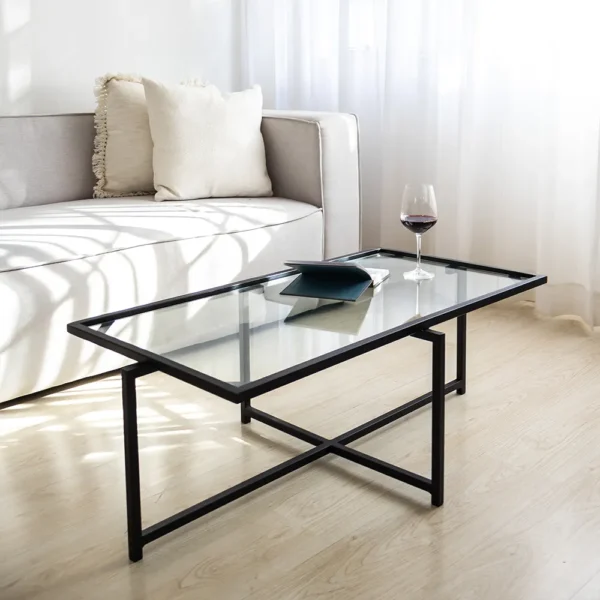 STUDIO DELTA - RECTANGULAR GLASS AND STEEL COFFEE TABLE